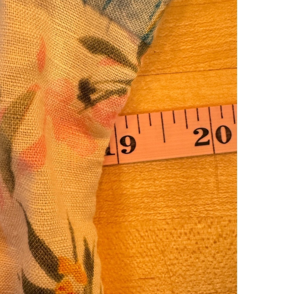 Hester & Orchard Linen Blend Floral Button Front Tie Sleeve Top L Pink Yellow - Picture 6 of 8